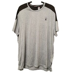 Spyder Active XXLTG Men Gray Black Polyester Spandex Short Sleeve Athletic Shirt
